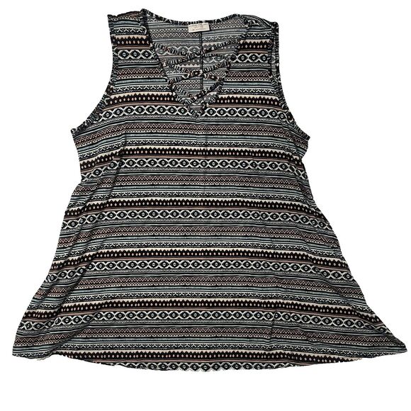 Bobbie Brooks Aztec Print Pocketed Short Sleeve Tank Top Size 3X Plus Size - Picture 1 of 4